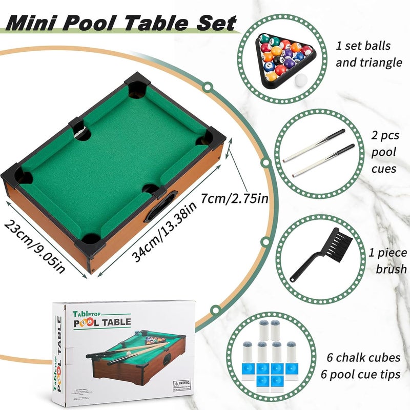 Shappy Mini Pool Table Set Pool Table for Cats Small Billiards Game with 16 Balls 2 Billiard Sticks 6 Chalk Cube 6 Pool Cue Tip 1 Brush 1 Triangle Tabletop Portable Billiard for Home Office Desk Cat - Image 2